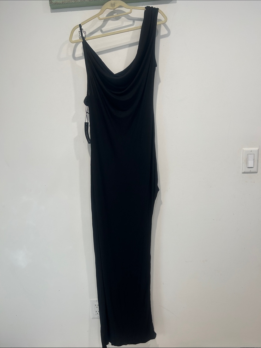 Dolls Kill Black Mermaid Silver Coral One-Shoulder drape backless Maxi Dress xxl